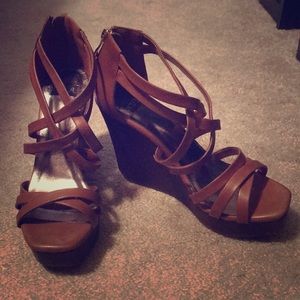Brown strap wedges